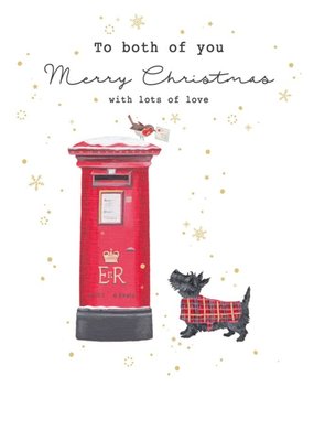 Traditional Postbox And Dog Christmas Card