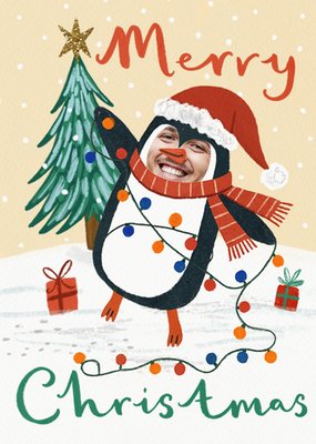 Cute Penguin Photo Upload Merry Christmas Card