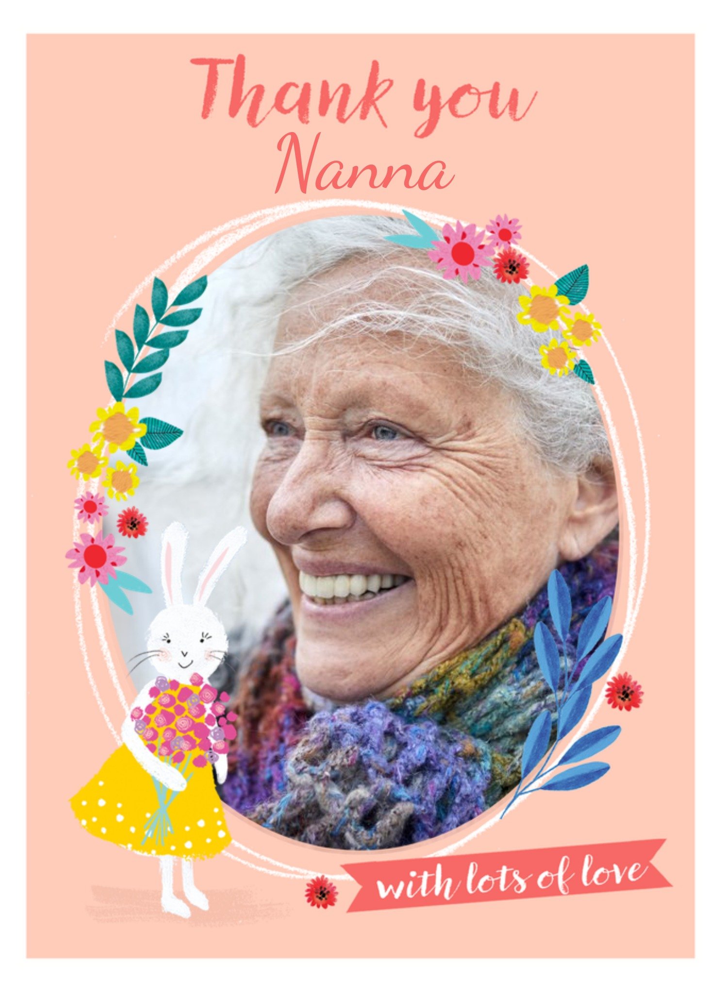 Moonpig Paperlink Photo Upload Cute Bunny And Floral Illustration Thank You Nana Card