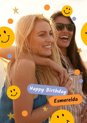 Smiley Faces And Stars Photo Upload Birthday Card