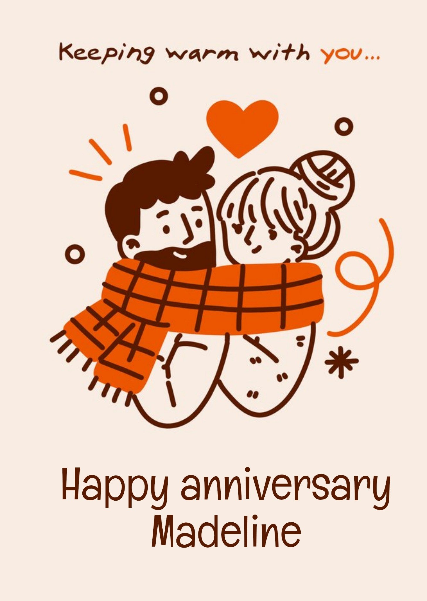 Moonpig Illustrated Man And Woman Shaing Scarf Valentine's Card