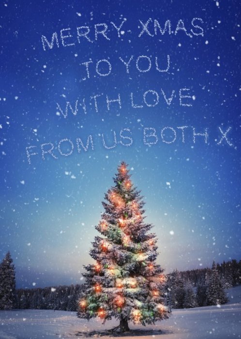 Coloured Lights On Christmas Tree With Message In The Sky Personalised Christmas Card