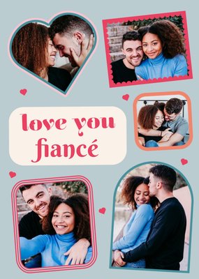 Retro Style Five Photo Upload Frame Love You Fiancé Card