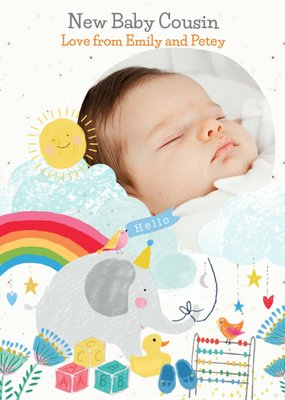 Cute Colourful Illustrated Photo Frame Customisable New Baby Card