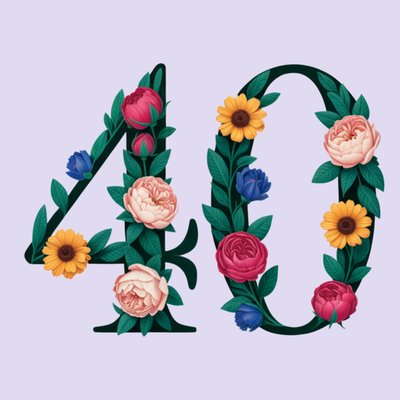 Vintage Floral Illustrated 40th Birthday Card 