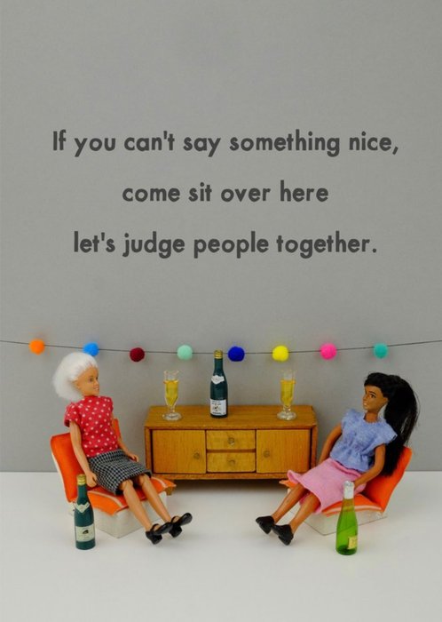 Funny Photographic Female Figurines Sat On The Chairs Sharing Alcohol Humour Card