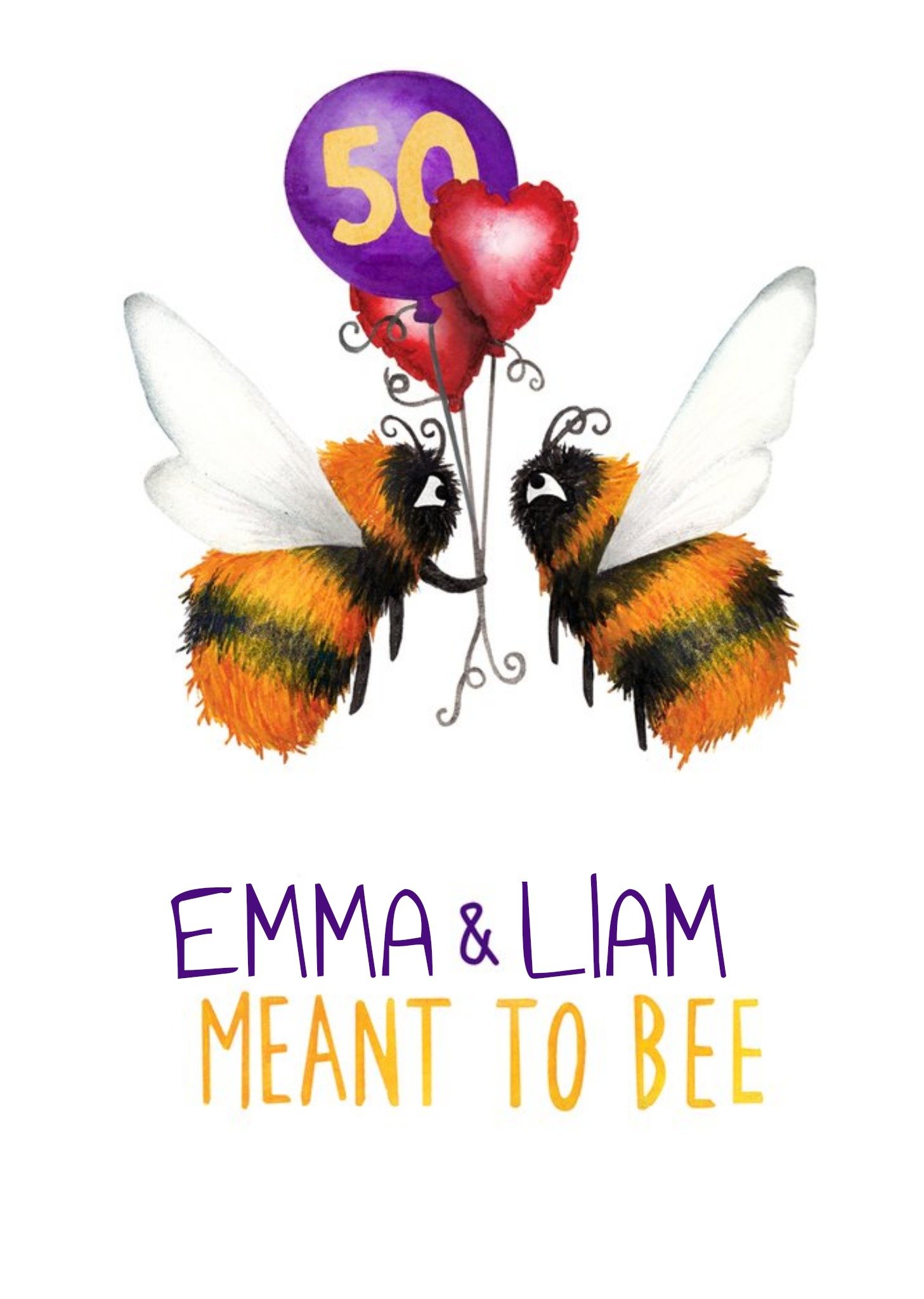 Moonpig Two Bees With Balloons Illustration Personalised 50th Anniversary Pun Card