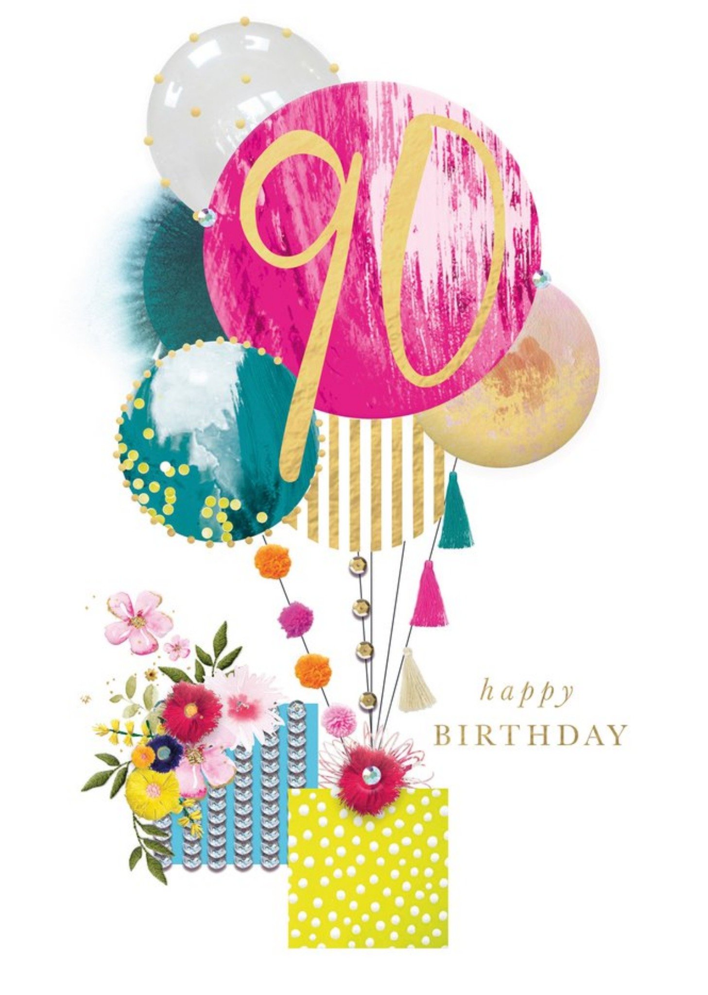 Moonpig 90th Happy Birthday Balloons Card