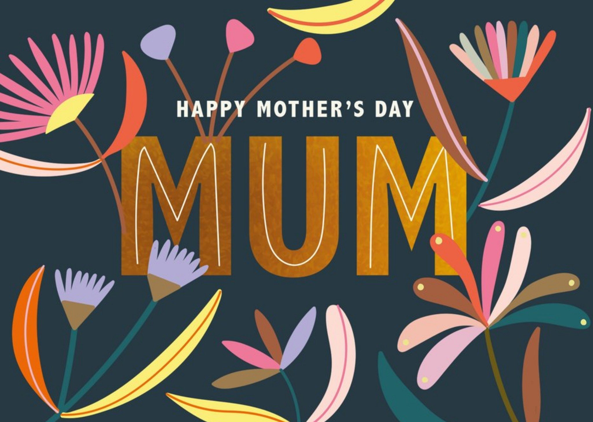 Moonpig Navy Typographic Floral Illustrated Mother's Day Card
