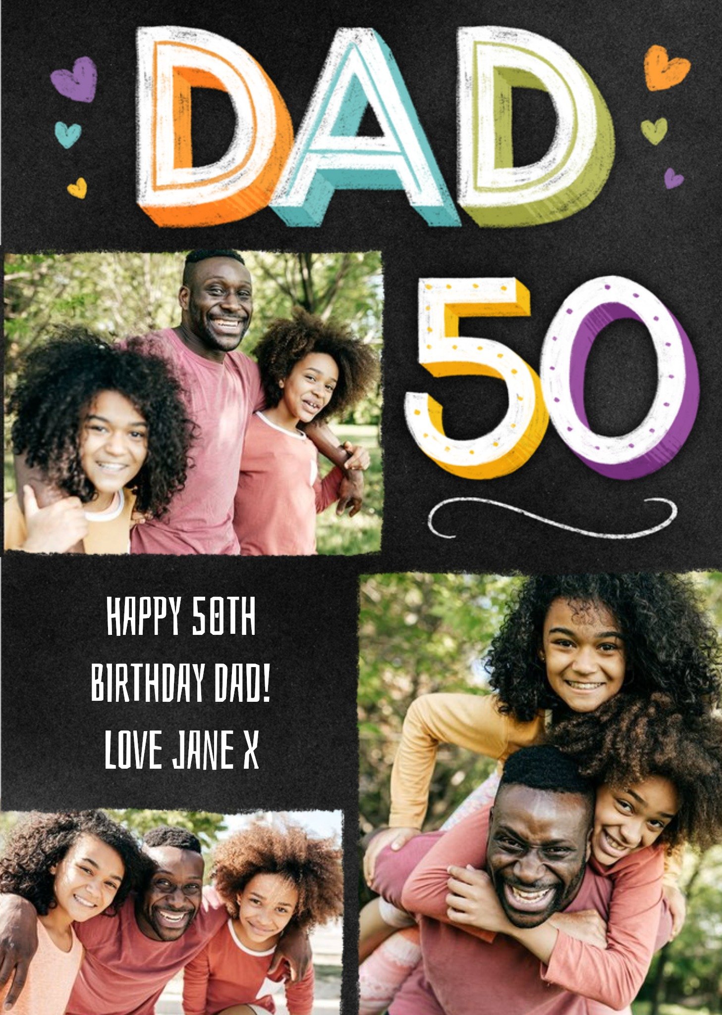 Moonpig Dads 50th Typographic Photo Upload Birthday Card