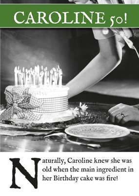 Vintage Photograph Of A Woman Blowing Out Candles Humorous Fiftieth Birthday Card