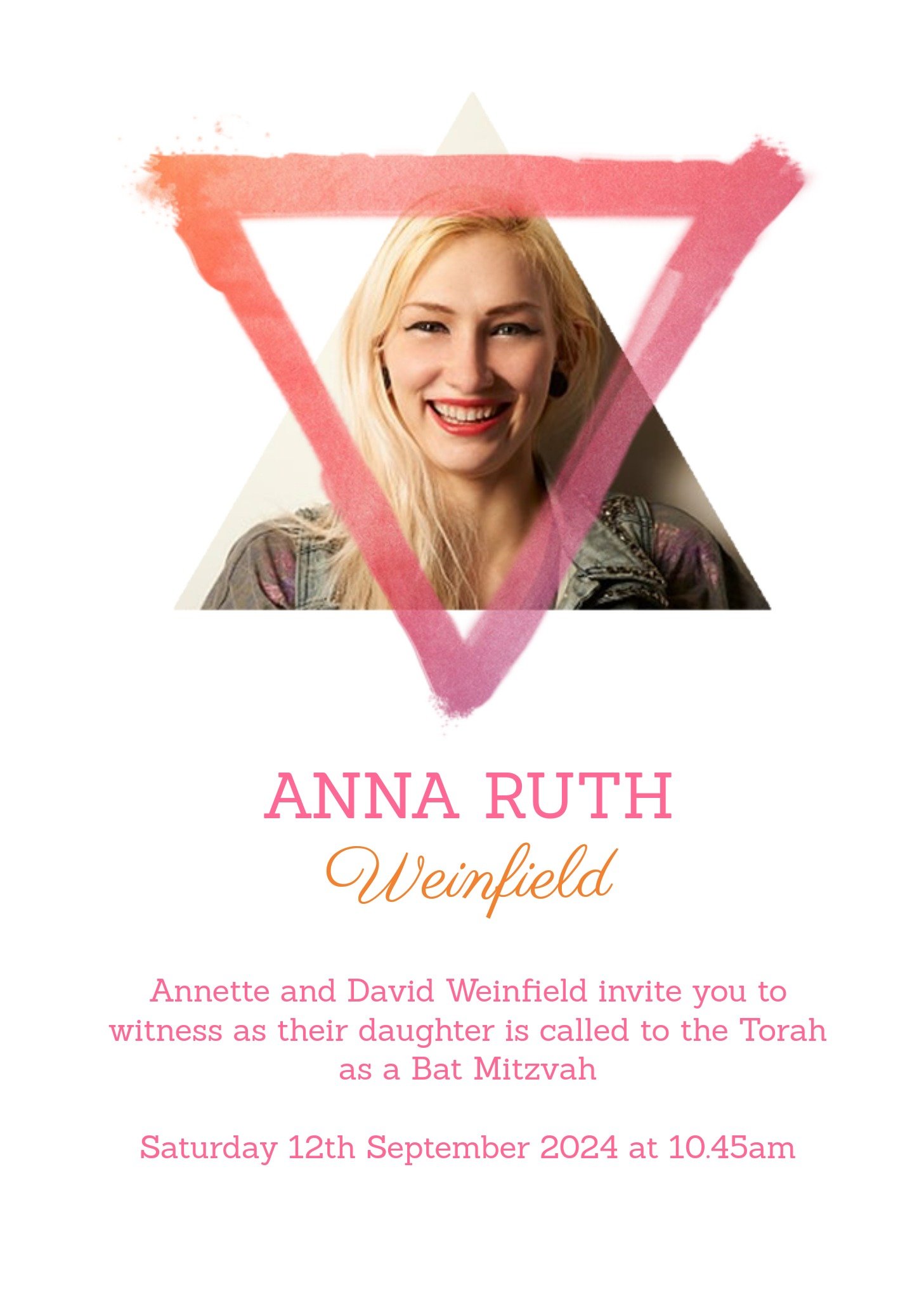 Moonpig Pink Star Of David Bat Mitzvah Party Invitation