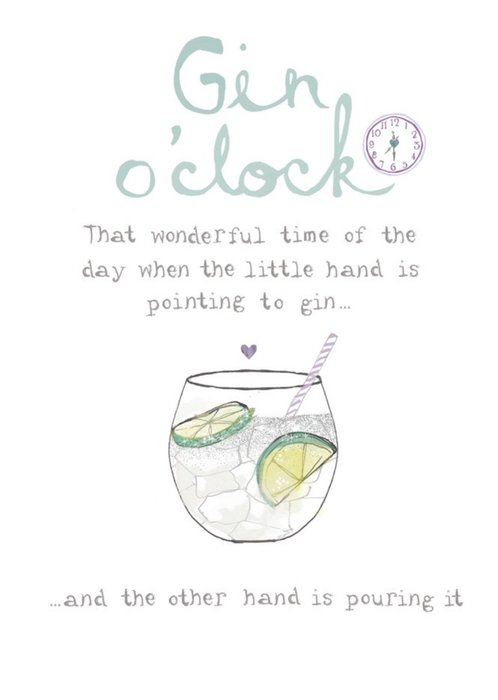 Funny Illustrated Gin o'clock Card