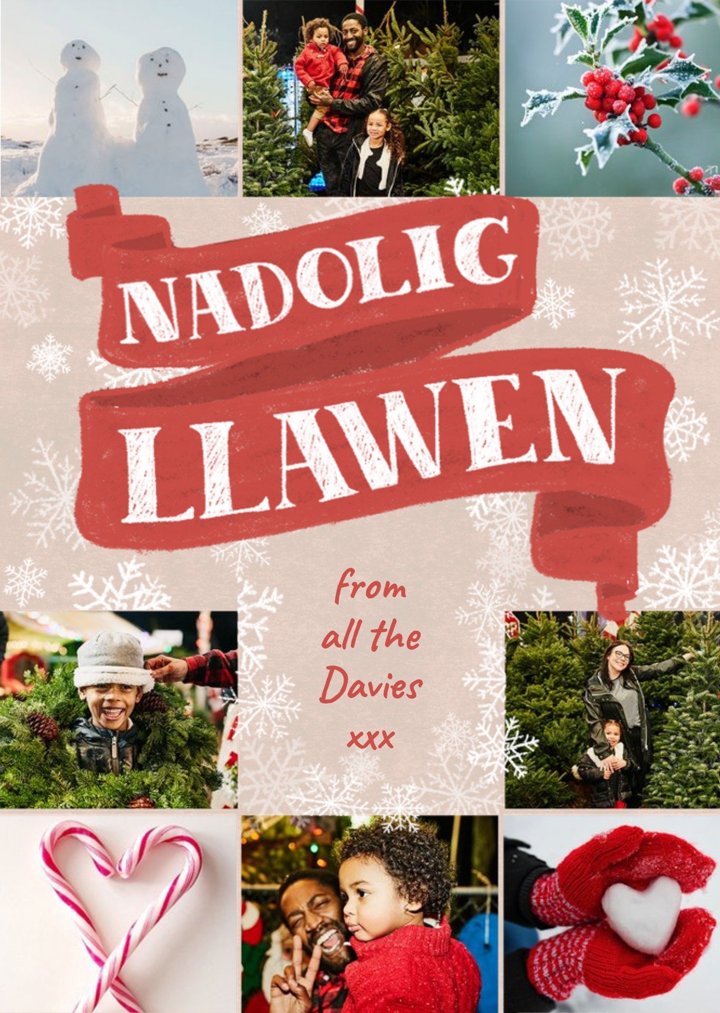 Moonpig Red Banner Snowflake Photo Upload Christmas Card