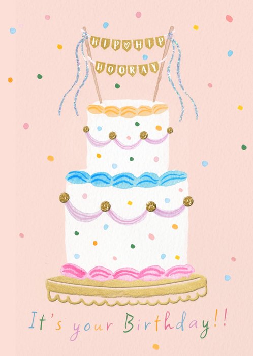 Two Tier Cake Illustrated Confetti Birthday Card