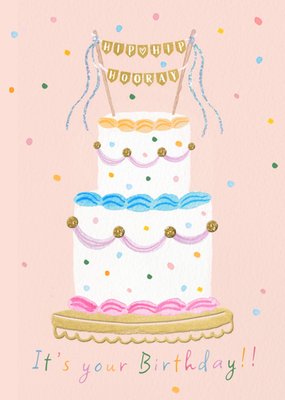 Two Tier Cake Illustrated Confetti Birthday Card