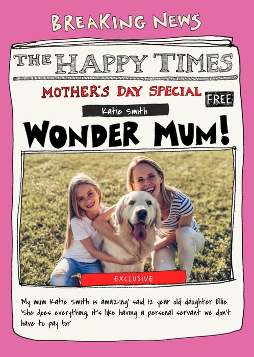 Newspaper Spoof Mother's Day Special Photo Upload Card