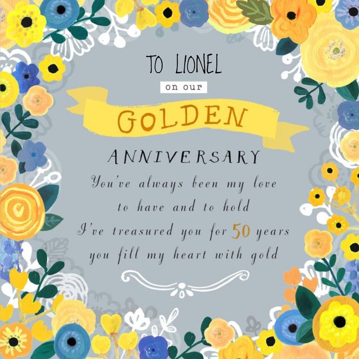 Sunshine Yellow Flowers Personalised Golden Anniversary Card