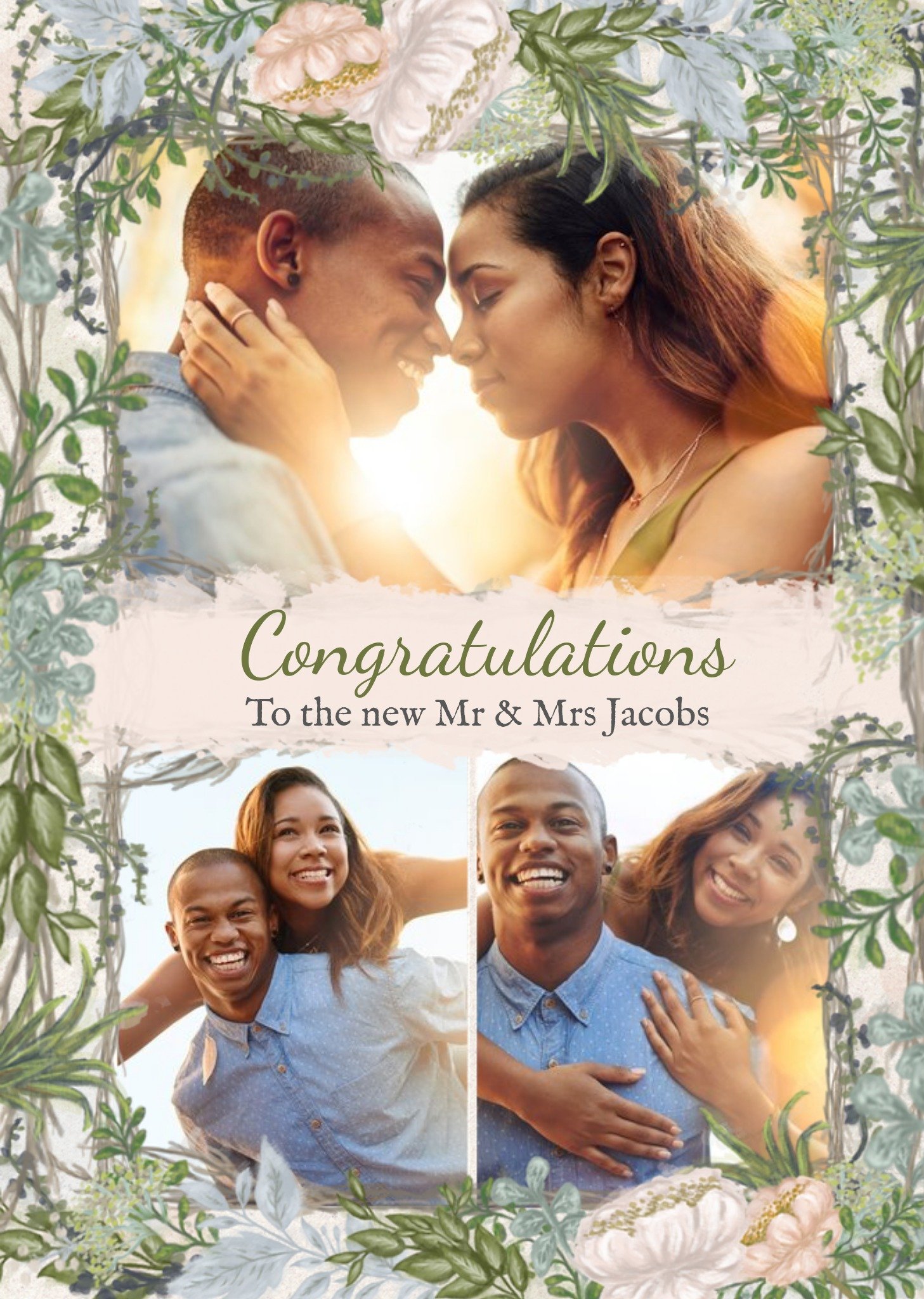 Moonpig Wedding Card - Photo Upload - Newly Weds - Floral