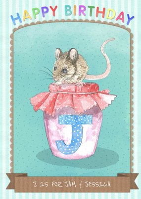 Pinstriped J Is For Jame And Personalised Name Birthday Card