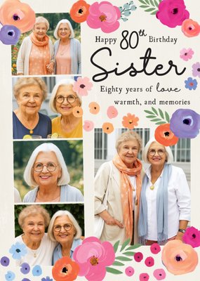 Sister 80th Photo Upload Birthday Card