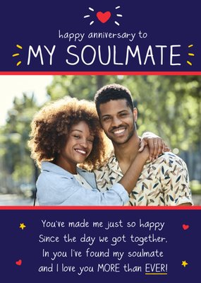 Sweet loving My Soulmate Photo Upload Happy Anniversary Card