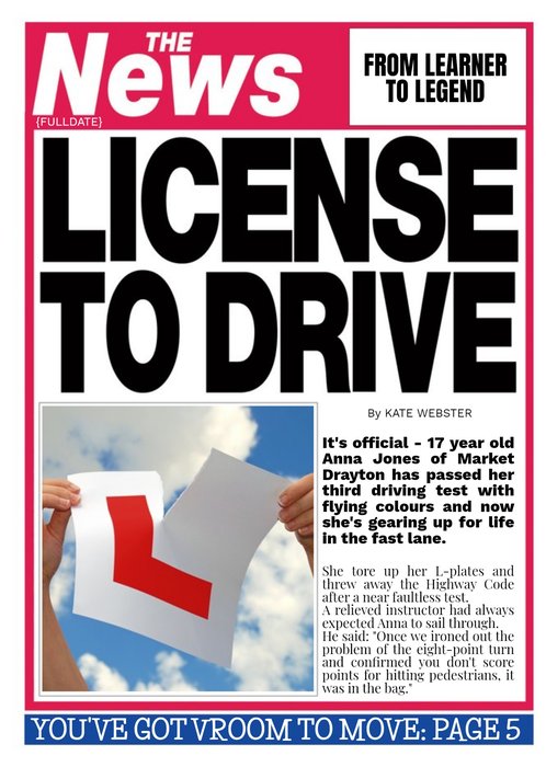 Personalised Driving Test Card