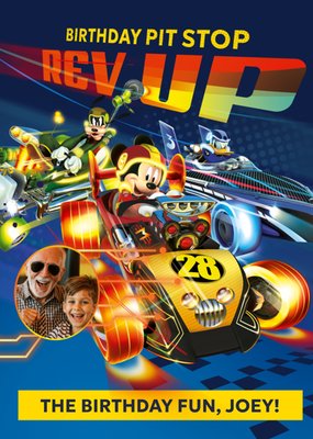 Disney Mickey And Friends Birthday Pit Stop Racing Illustrated Photo Upload Card