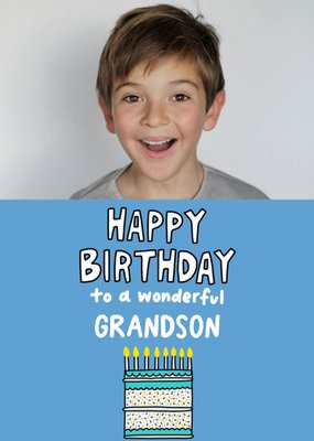 Angela Chick Illustrated Birhday Cake Grandson Photo Upload Card