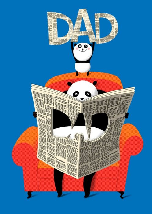 Modern Cute Illustration Panda Reading Newspaper Fathers Day Card