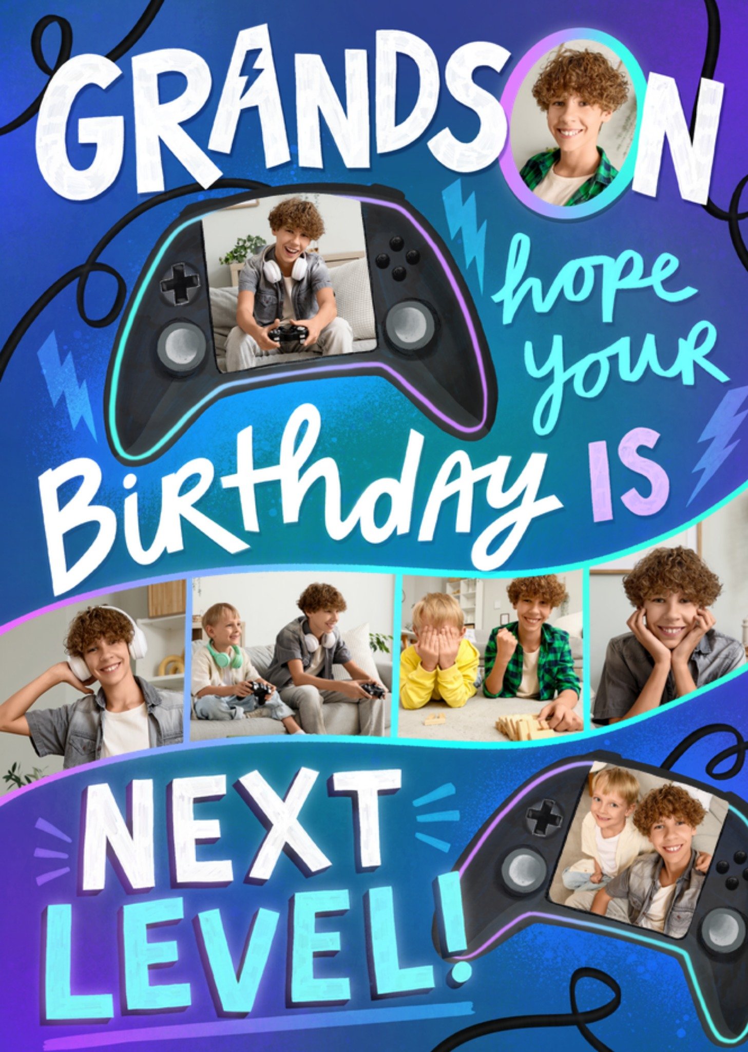 Moonpig Dream Big Grandson Hope Your Birthday Is Next Level Game Controllers Photo Upload Card