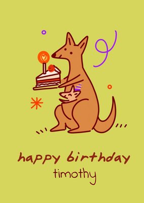 Illustrated Kangaroo Customisable Birthday Card