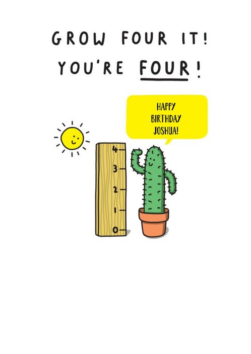 Grow four it you're 4 cactus Kids 4th Birthday card