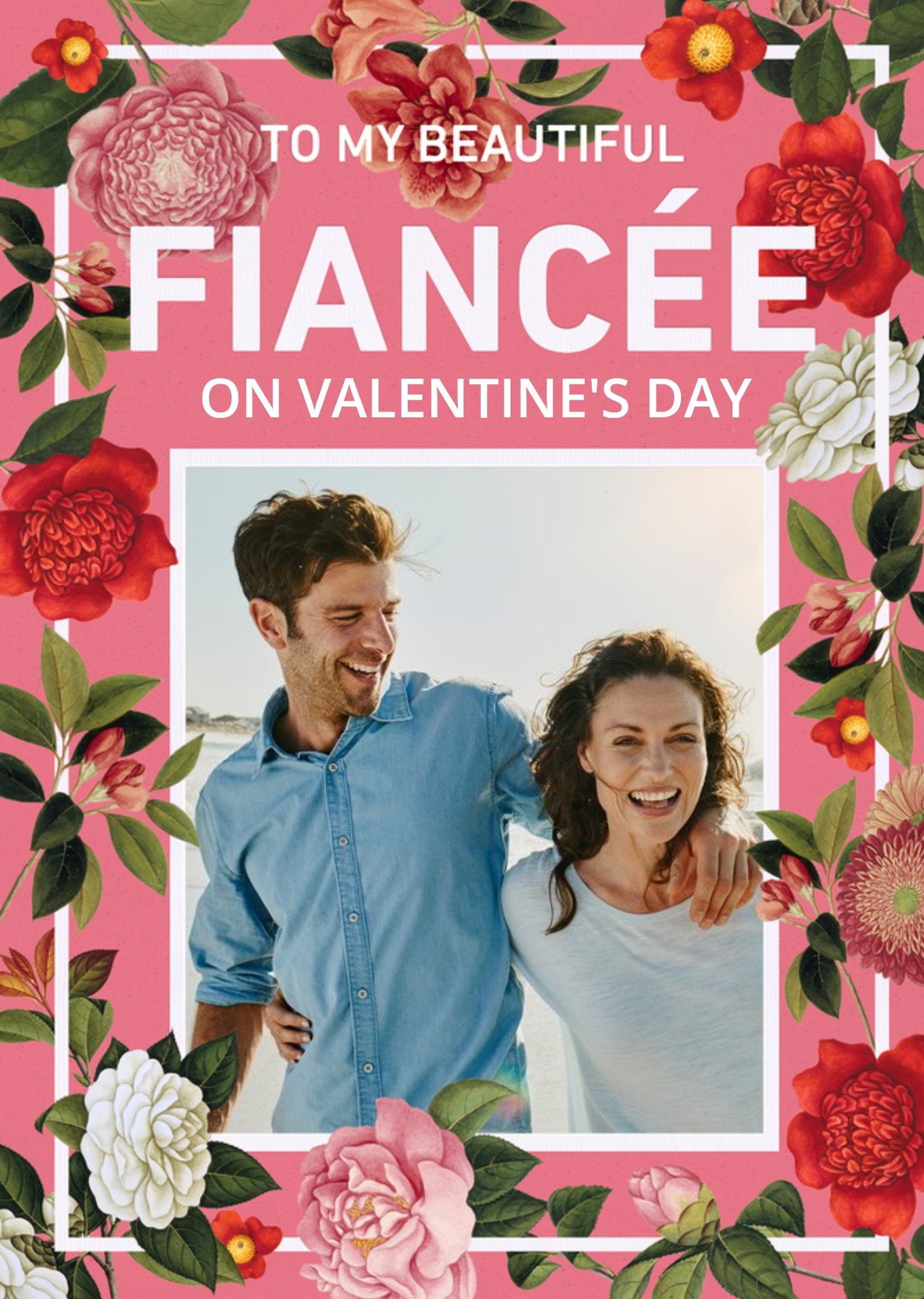 The Natural History Museum Bright Coral & Floral Border To My Fiancee Valentine's Day Photo Card