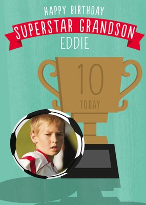 Illustrative Football Trophy Grandson Photo Upload Birthday Card