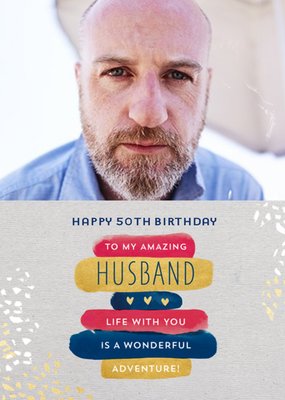 Pigment Illustrated Photo Upload Husband 50th Birthday Card  