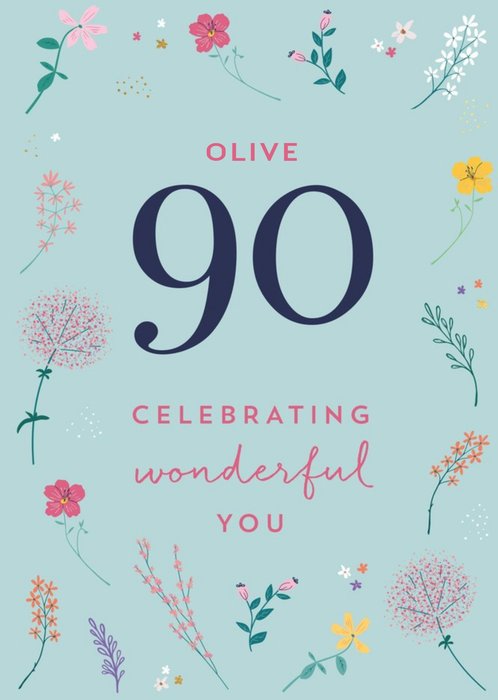 Floral 90th Birthday Card