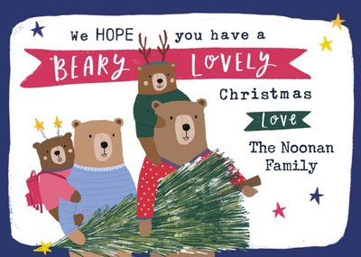 Beary Lovely Family Of 4 Bears Christmas Card From The Family 