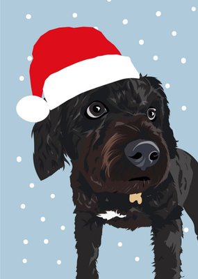 Cute Illustrated Dog in Santa Hat Christmas Card