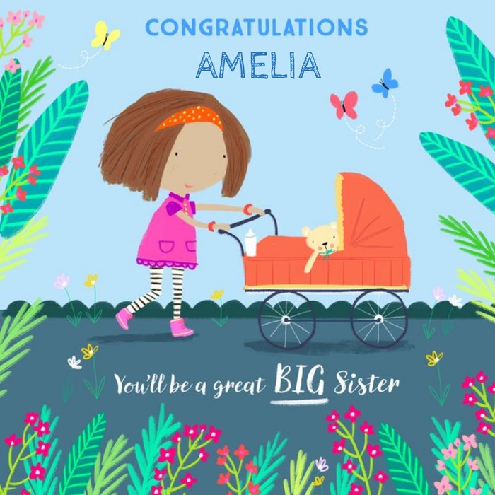 Bright Fun Illustrated Congratulations You'll Be A Great Big Sister New Baby Card