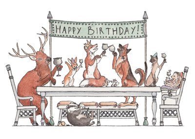 Woodland Animal Tea Party Illustration Birthday Card