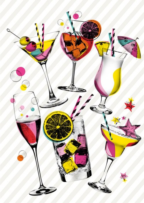 Modern Various Birthday Cocktails And Drinks Card
