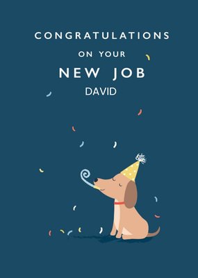  Cute Dog With Party Hat And Blower Personalised New Job Card