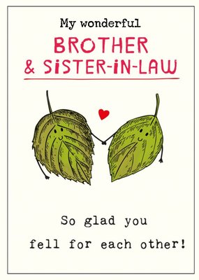 Cute Illustrative Smiling Leaves Brother & Sister-in-Law Anniversary Card