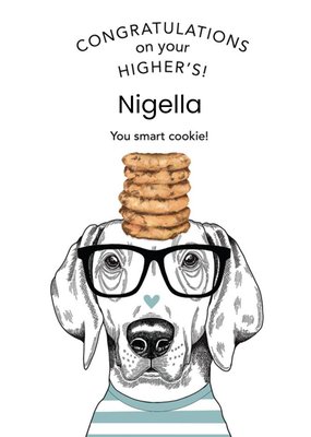 Dotty Dog Art Illustrated Sausage Dog Highers Exams Congratulations Card