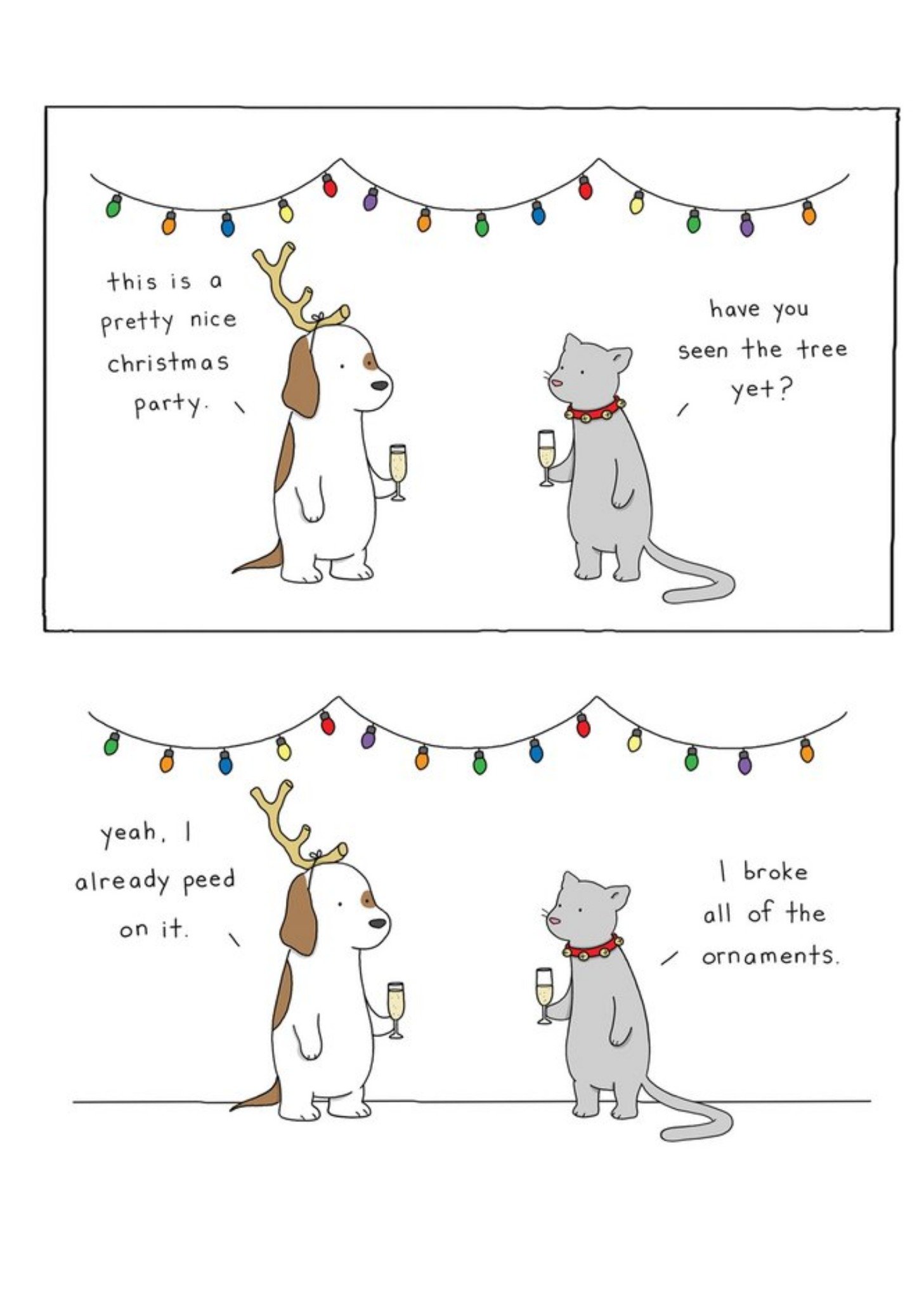 Moonpig Modern Funny Illustration Cat And Dog Christmas Party Christmas Card