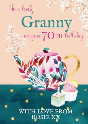 Ling Design Illustrated Floral 70th Nanny Cake Birthday Card 