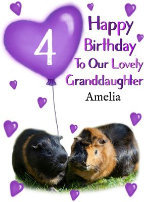 Photo Of Guinea Pigs With Birthday Balloon Granddaughter 4th Birthday Card