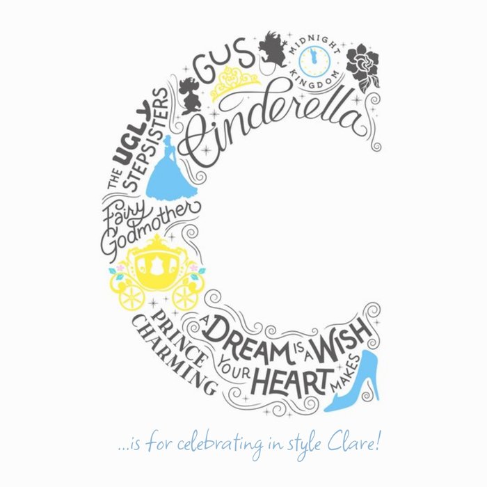 Disney Scribble Cinderella Personalised Text Card