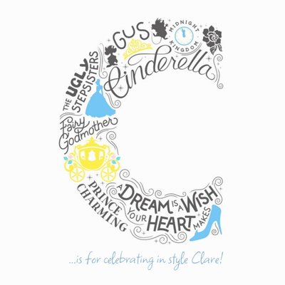 Disney Scribble Cinderella Personalised Text Card